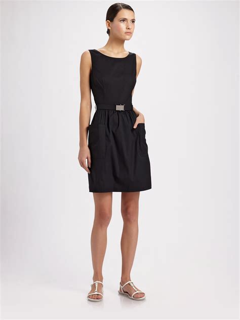 prada black dress with flowers|prada sleeveless belted black dress.